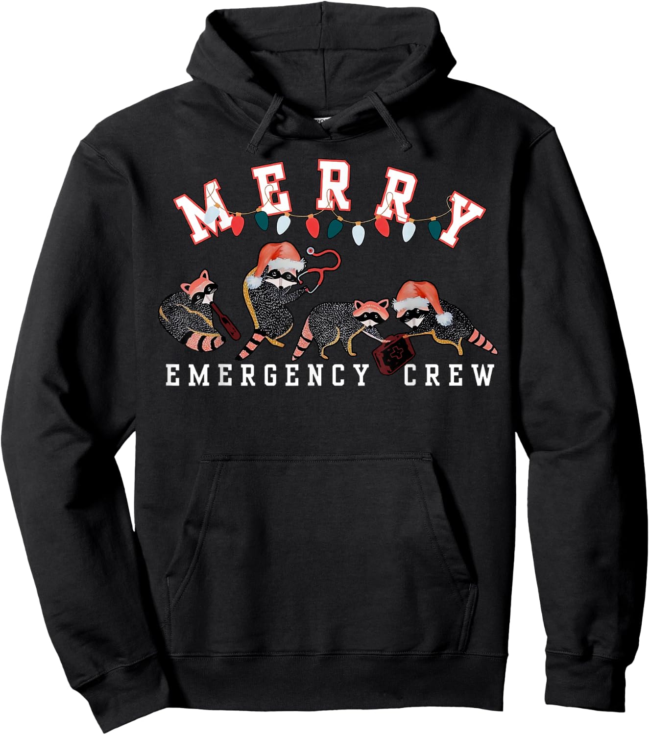 Cute Raccoon Emergency Nurse Crew Christmas ER Crew Nurse Hoodie - Hoodie | Black