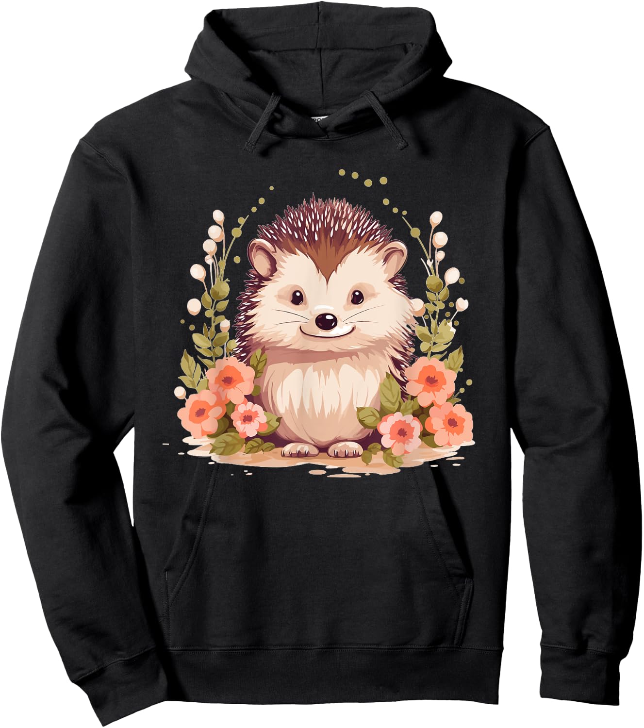 Cute Hedgehog With Flowers I Hedgehog Hoodie - Hoodie | Black