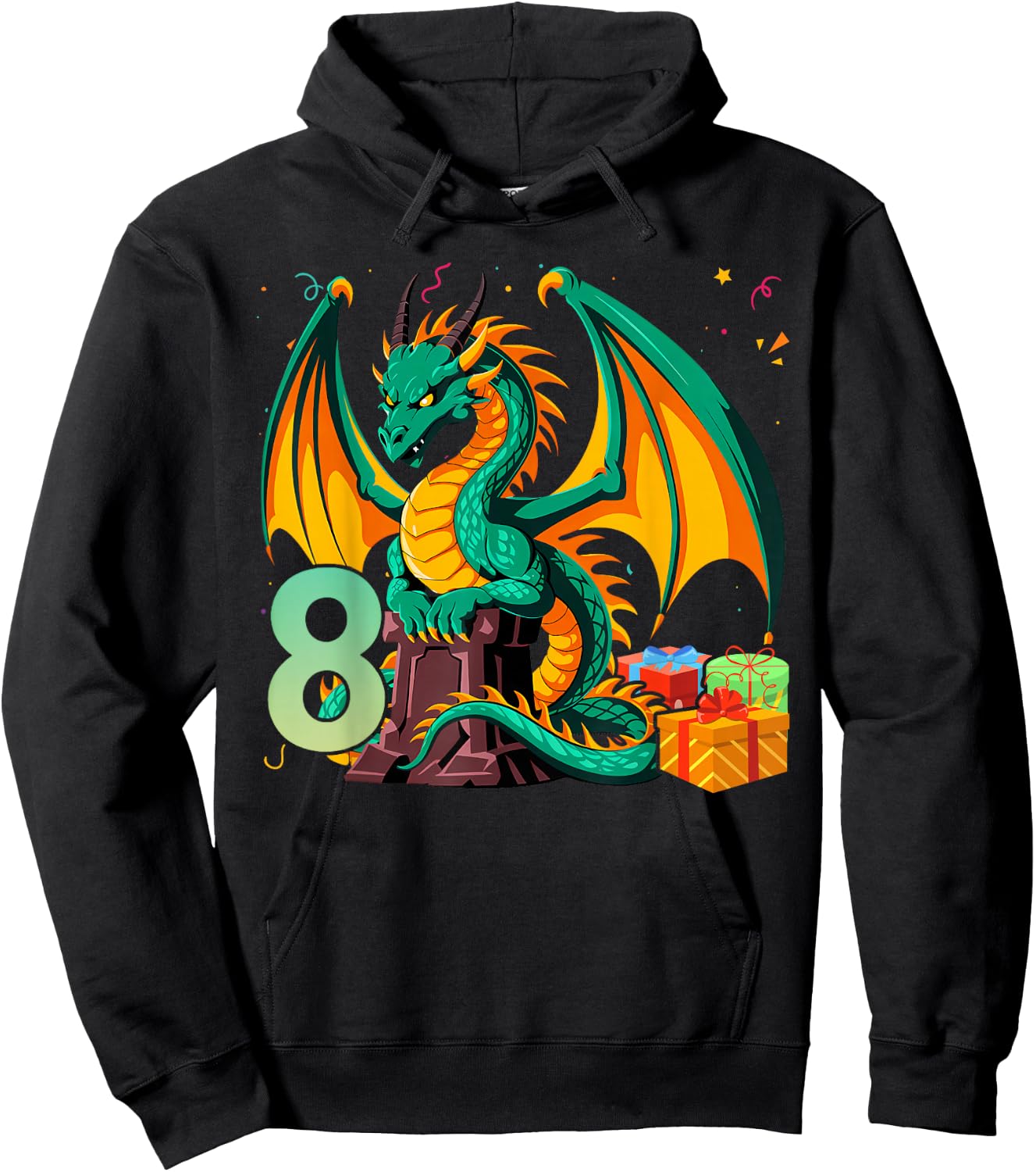 Children's Birthday Dragon 8 Years Boy Dragon Number Age Hoodie - Hoodie | Black