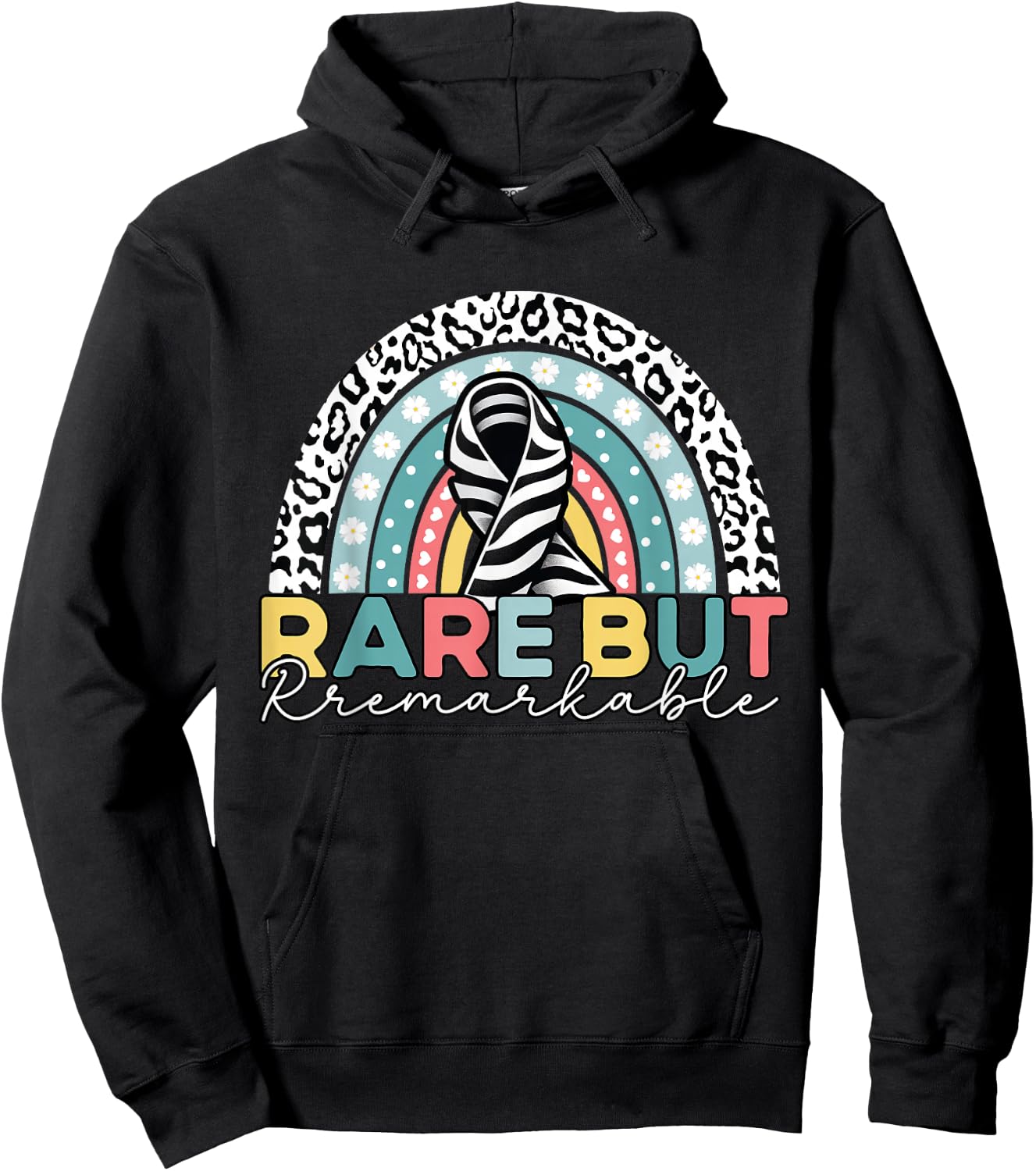 Rare Disease Awareness -Zebra Ribbon Rare Disease Day Hoodie - Hoodie | Black