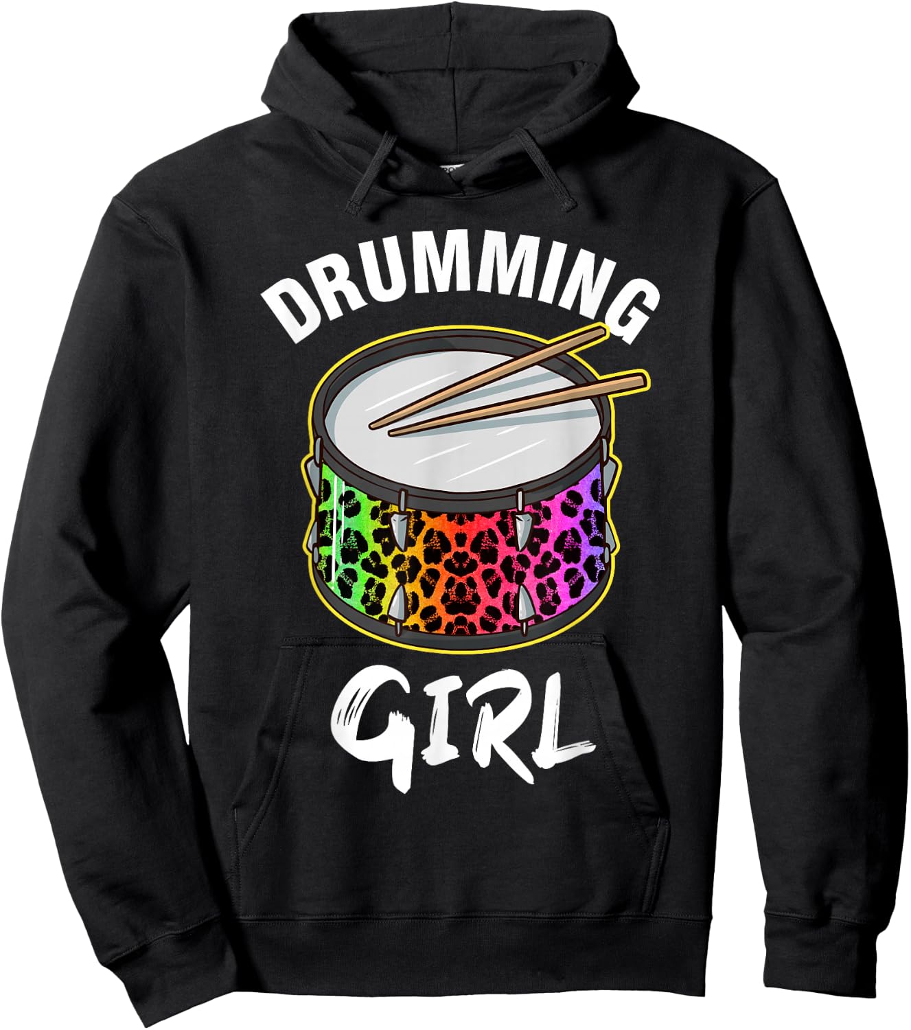 Drumming Girl Drums Leopard Marching Band Women Drummer Hoodie - Hoodie | Black