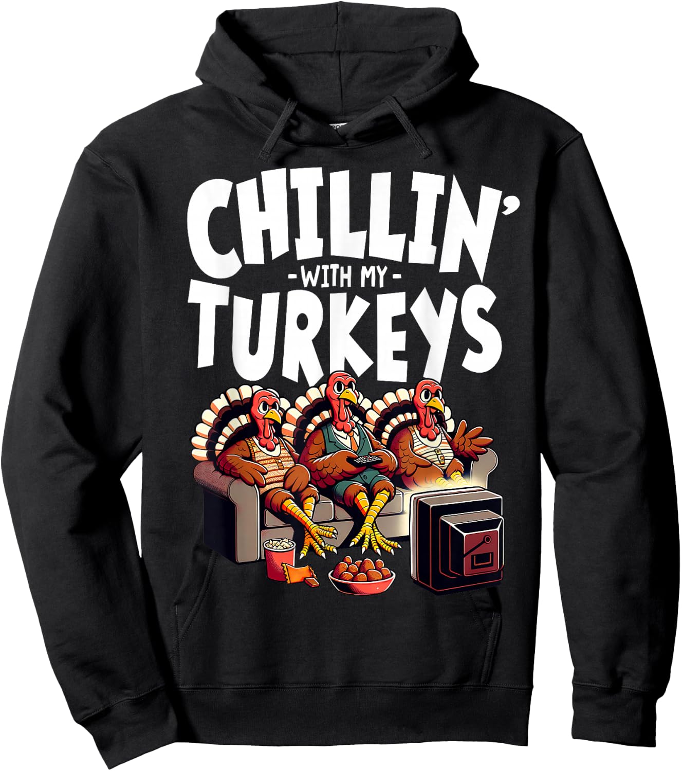 Chillin' With My Turkeys Funny Thanksgiving Family , -Adult, Black, Small, Short Sleeve Hoodie - Hoodie | Black