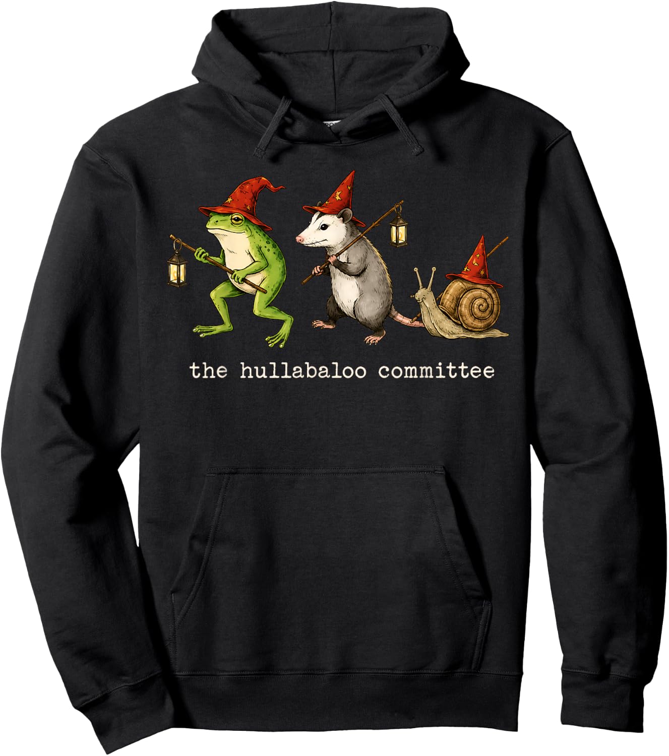 The Hullabaloo Committee Funny Frog Opossum Snail Meme Hoodie - Hoodie | Black