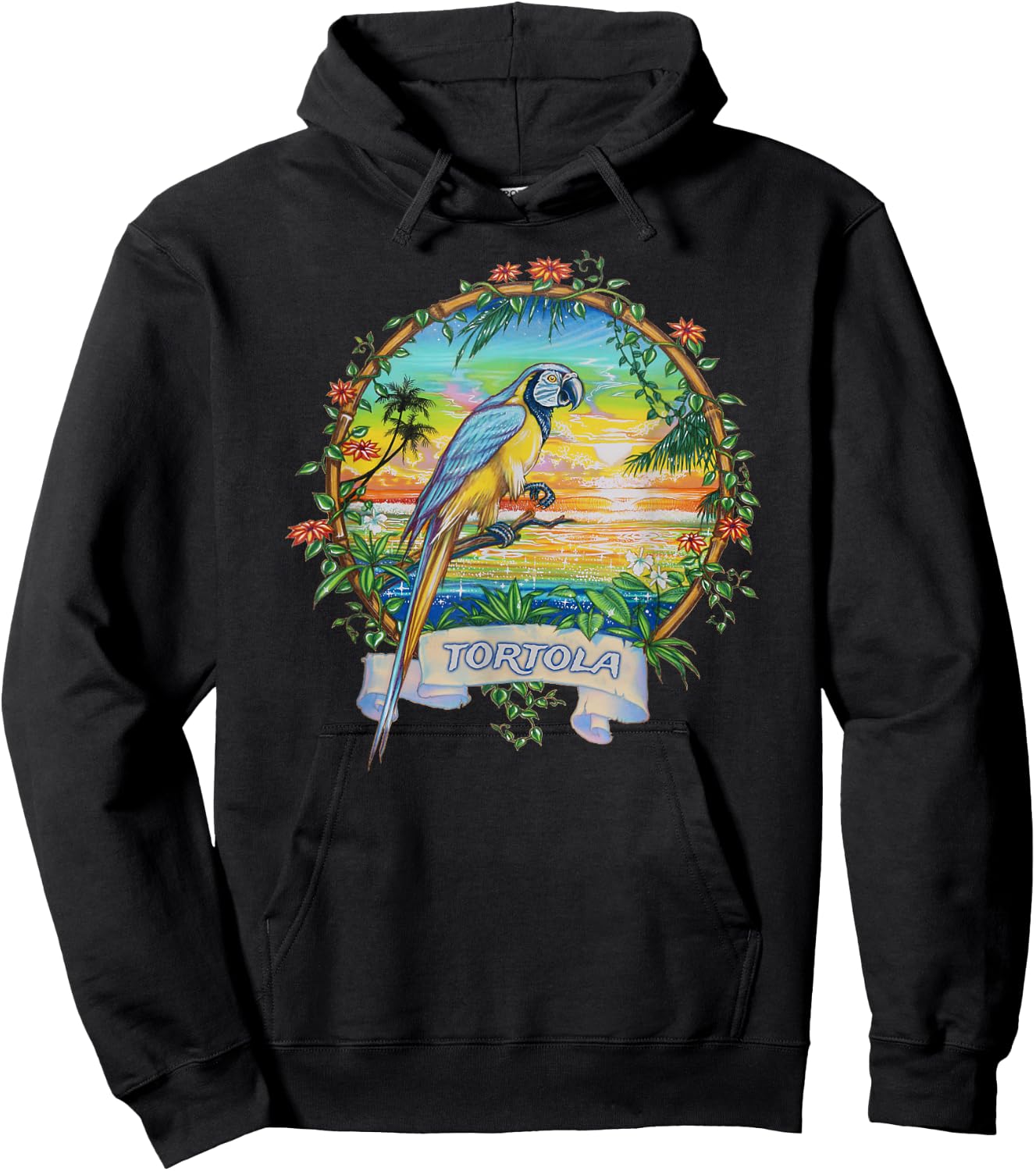 Tortola, BVI Vintage Tropical Parrot Vacation Hoodie - Hoodie | Black