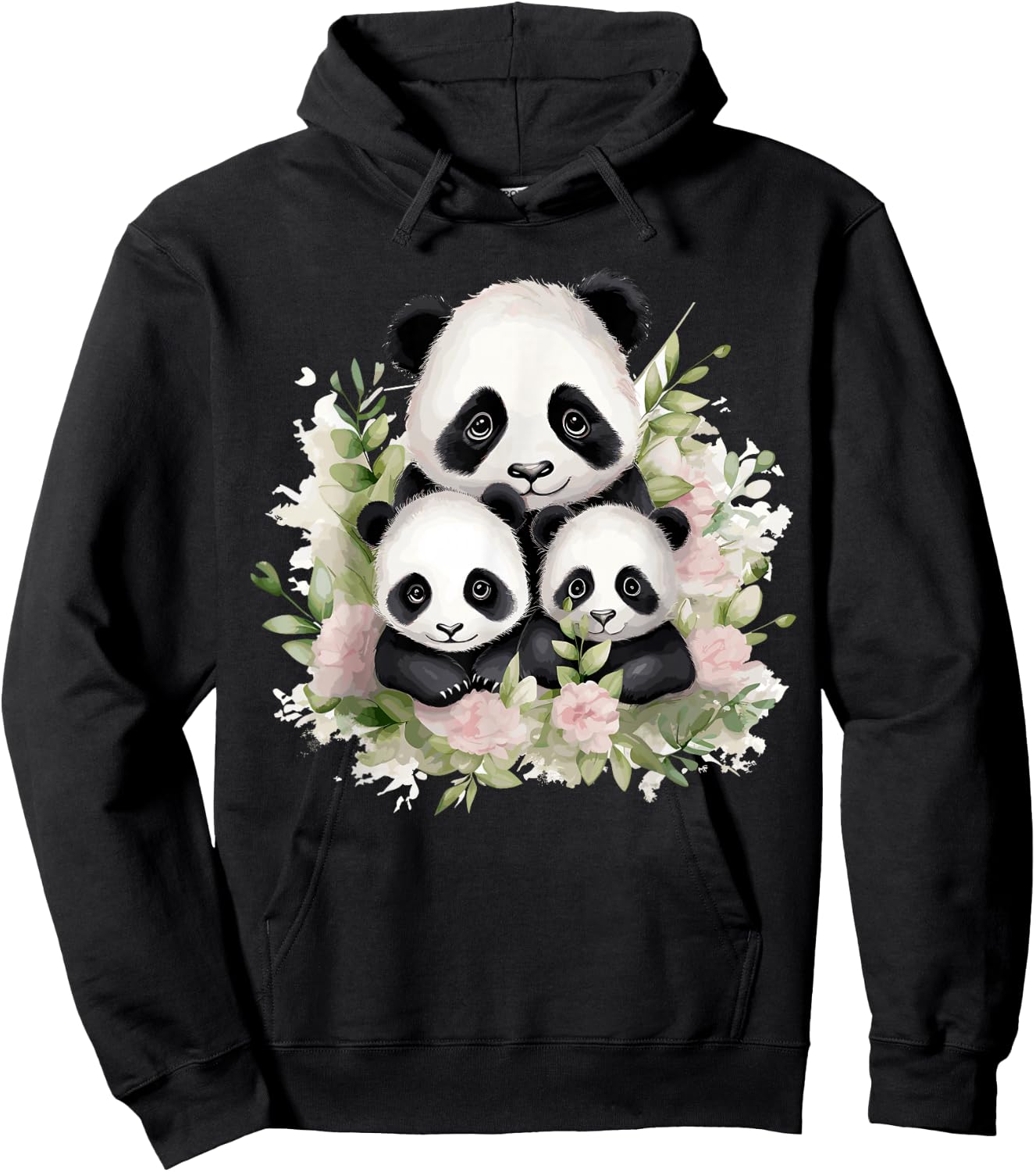 Cute Panda Lovers Kawaii Asian Bears Apparel Gifts Watercolor Panda -Adults & Kids Black Short Sleeve Classic Fit Small Hoodie - Hoodie | Black