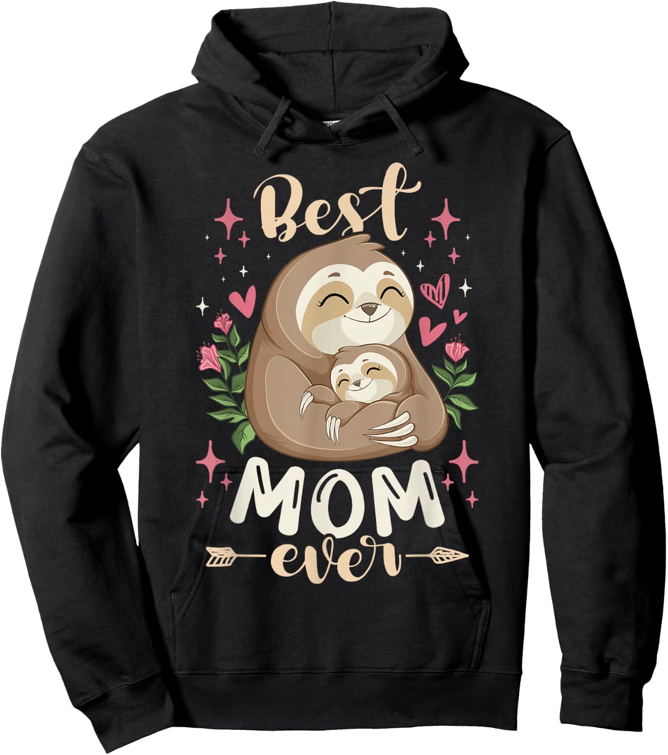 Best Mom Ever, Sloth Mother & Child, Mother's Day Hoodie - Hoodie | Black