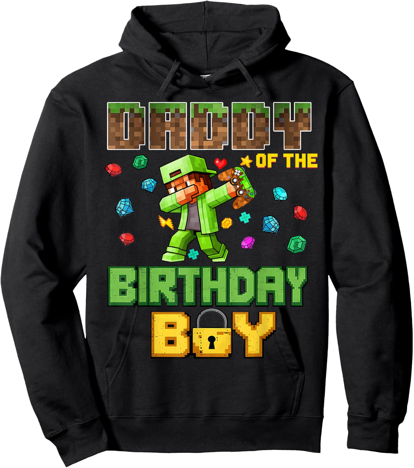 Mommy Daddy of The Birthday Boy Video Gamer Pixel Dab Number Hoodie - Hoodie | Black