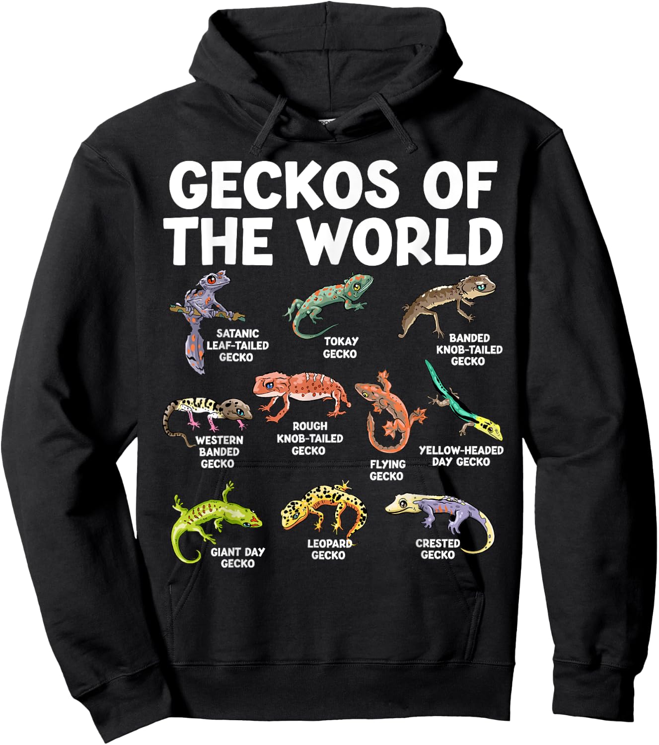 Geckos Of The World Kawaii Types Of Geckos Funny Lizard Hoodie - Hoodie | Black