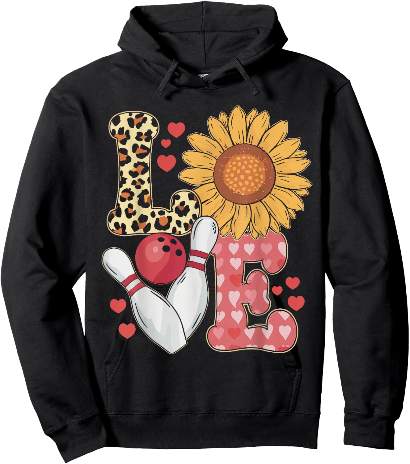 Love Leopard Sunflower Bowling Valentine Bowling Hoodie - Hoodie | Black