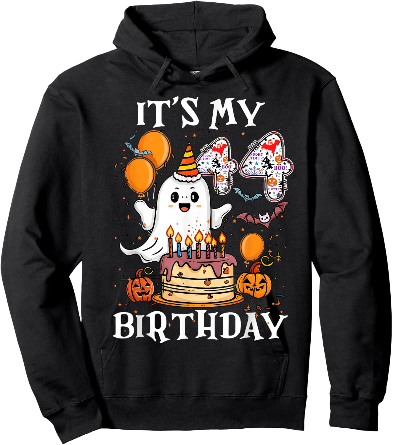 Boo It's My 44th Birthday Halloween Ghost 44 Years Old B-day Hoodie - Hoodie | Black