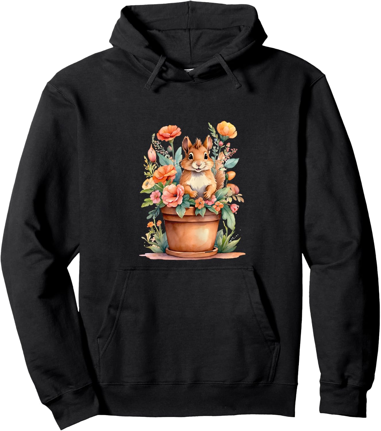 Cute Squirrel and Spring Flowers Hoodie - Hoodie | Black