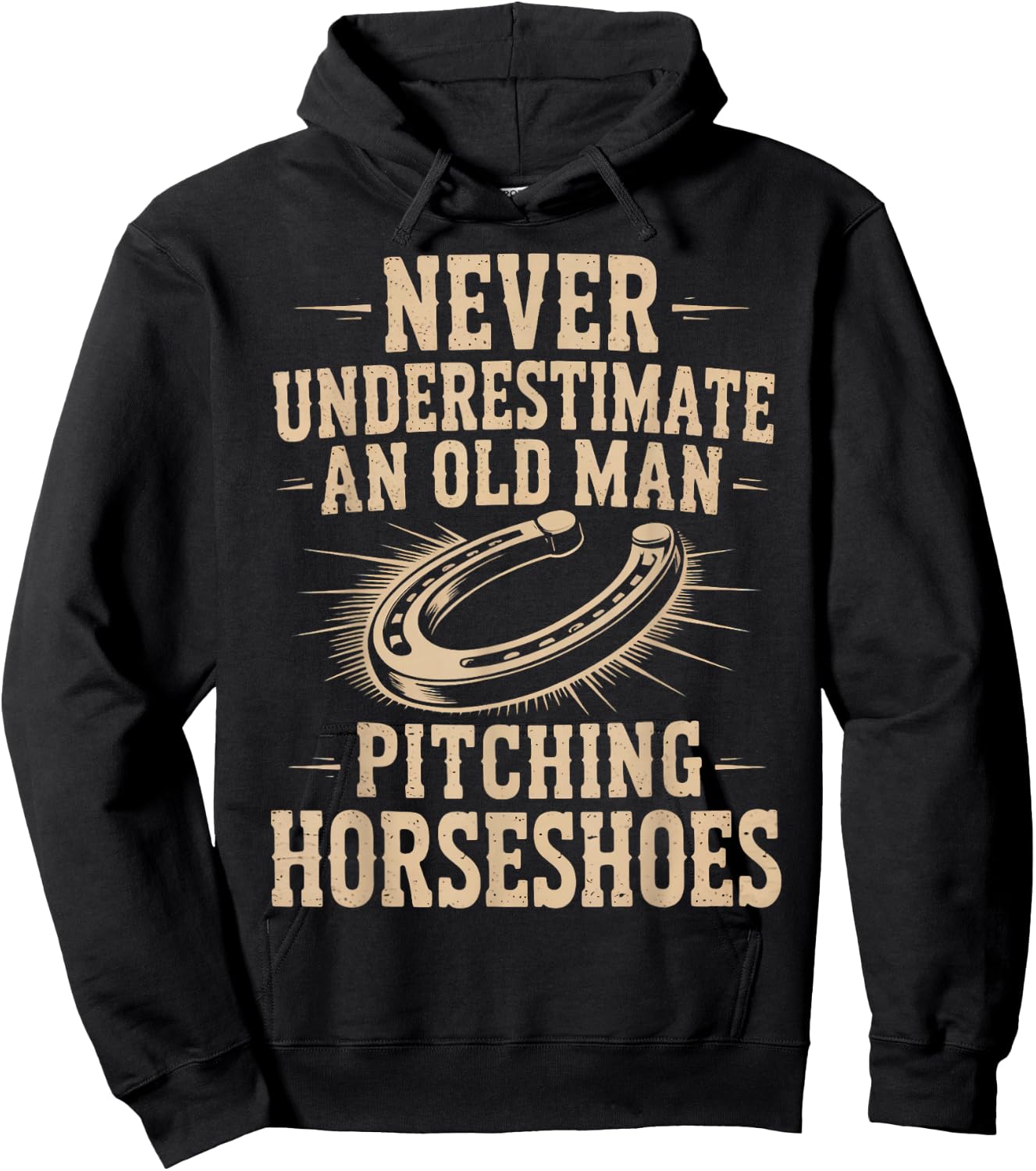 Old Man Pitching Horseshoes Game Ringer Horseshoe Pitching Hoodie - Hoodie | Black