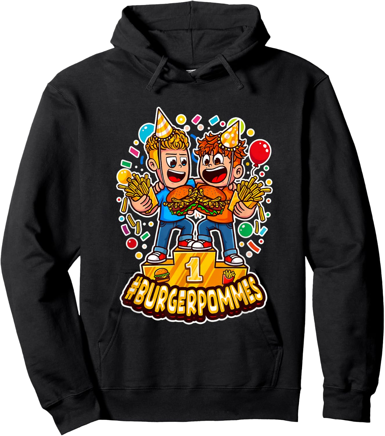 Cute Burger.Pommes Cartoon Art Sieger Podest Foodie Hoodie - Hoodie | Black