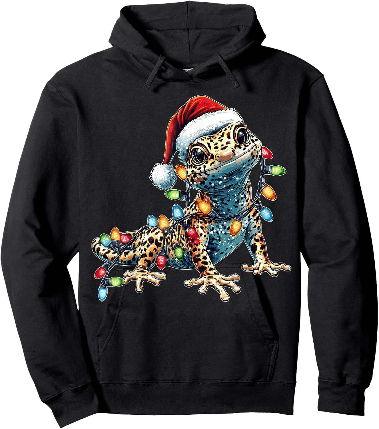 Leopard Gecko Lizard Christmas Hat Xmas Hoodie - Hoodie | Black