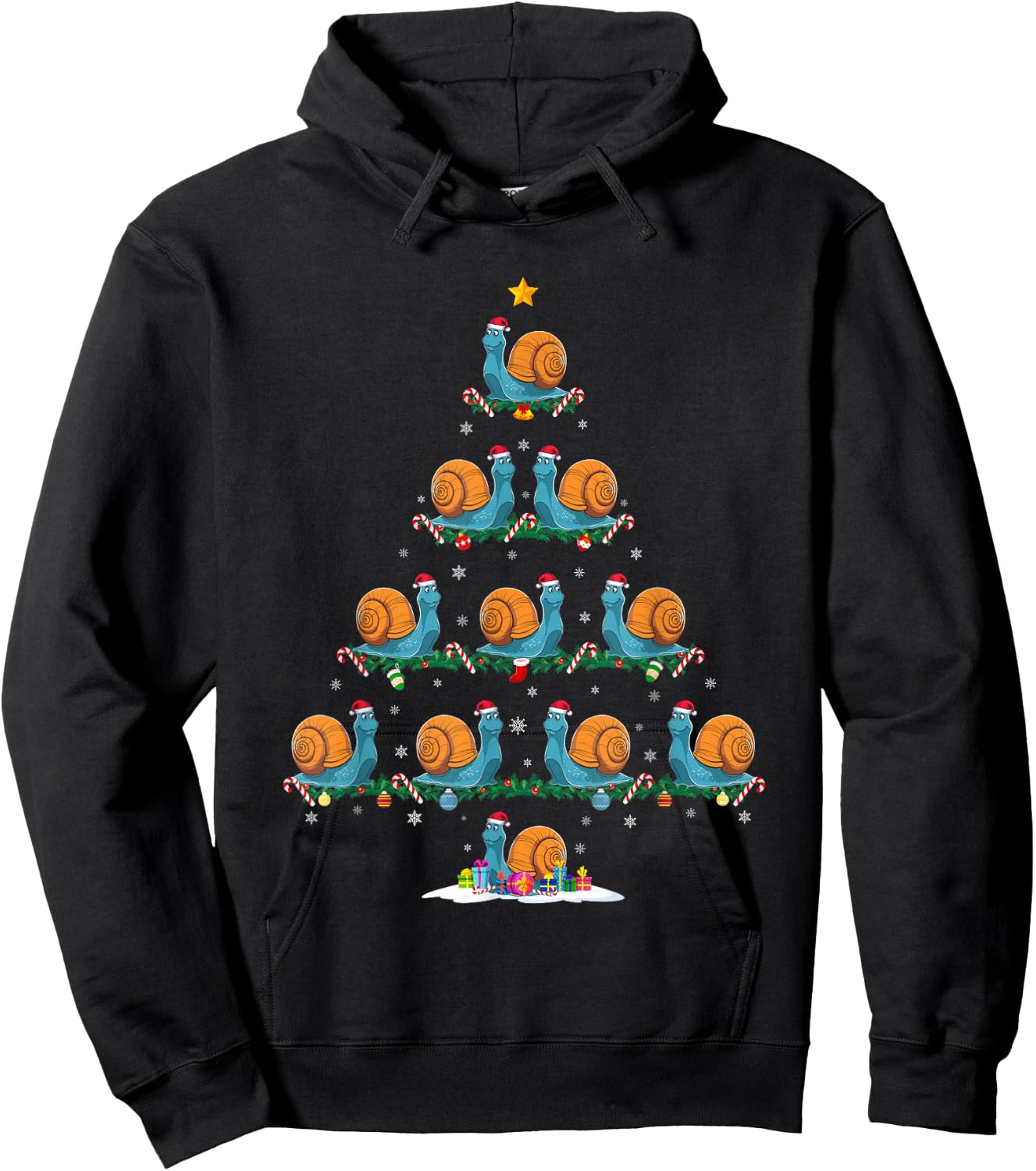 Snail Christmas Tree Pajama Men Women Kids Ugly Xmas Hoodie - Hoodie | Black