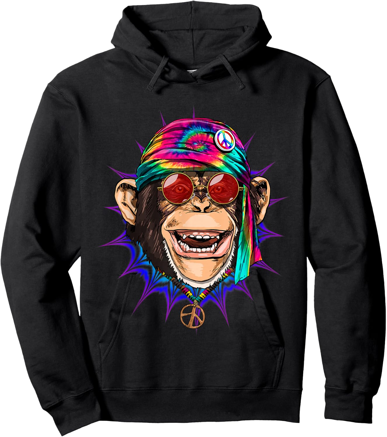 Tie Dye Hippie Monkey Hippiness Peace Love Monkey Hoodie - Hoodie | Black