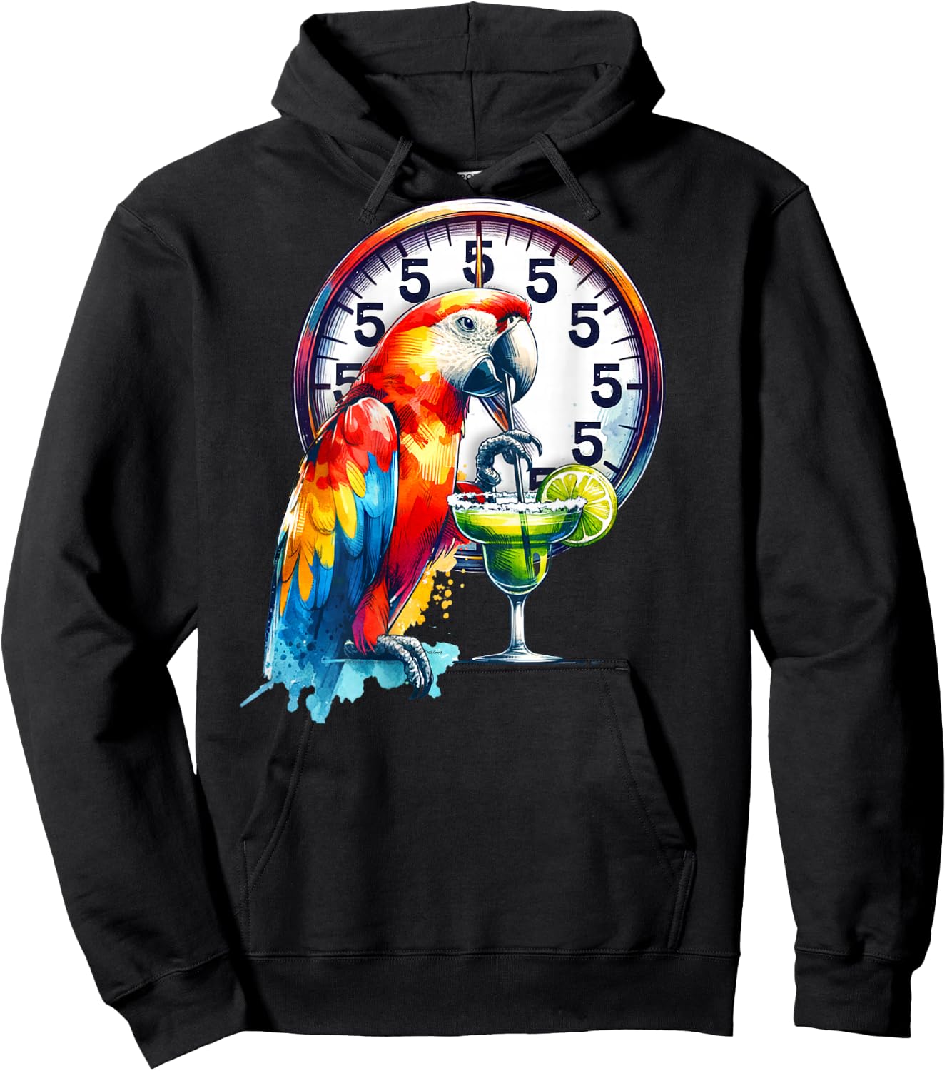 On Back Always 5 O'clock Colorful Parrot Drinking Margarita Hoodie - Hoodie | Black