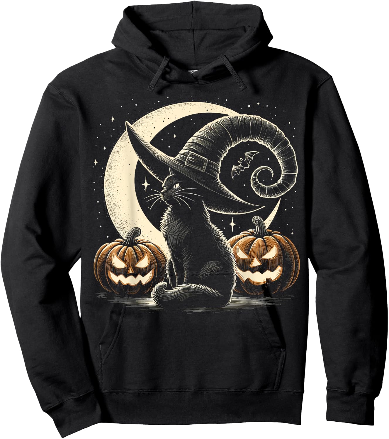 Black Cat Halloween Retro Pumpkin Costume Cat Women Kids Hoodie - Hoodie | Black
