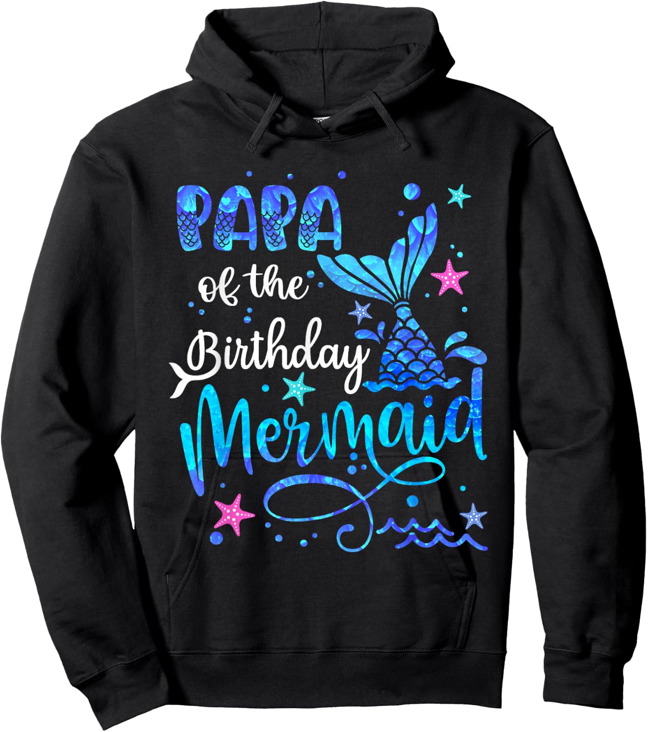 Papa Of The Birthday Mermaid Matching Family 1st Birthday Hoodie - Hoodie | Black