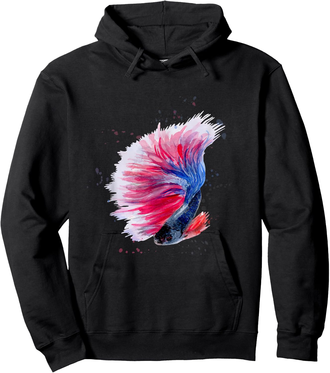Red, White and Blue Watercolor Style Beautiful Betta Fish Hoodie - Hoodie | Black