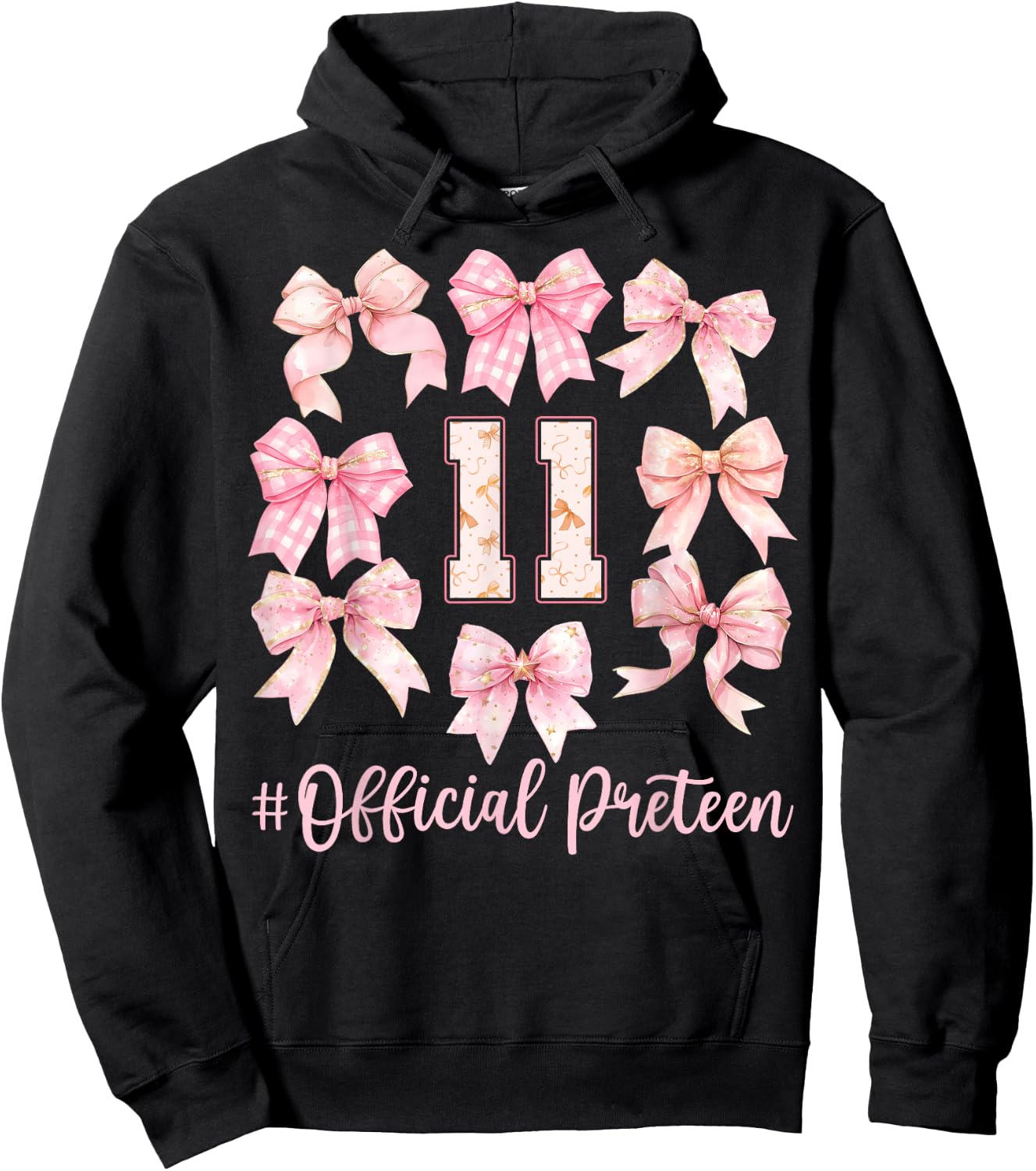 11th Birthday Girl Coquette Bow Official Preteen Girls Hoodie - Hoodie | Black
