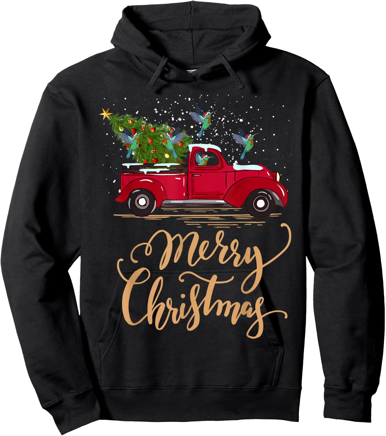 Hummingbird Driving Christmas Tree Truck Hummingbird Xmas Hoodie - Hoodie | Black