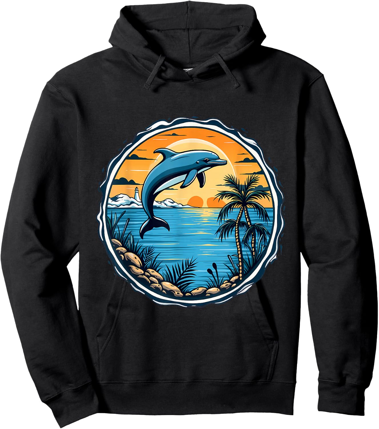 Dolphin Sunset Scene Ocean Tropical Beach Vibes , Black, S Hoodie - Hoodie | Black