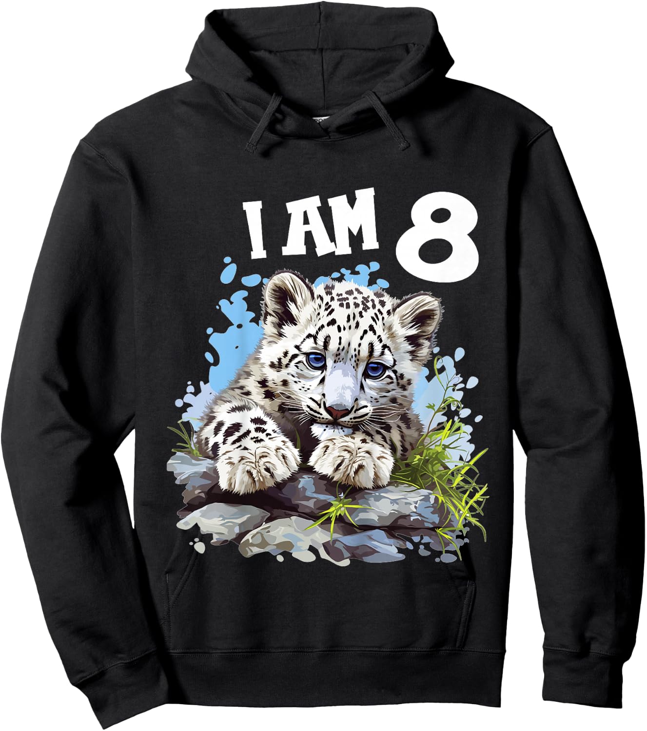 Kids 8 Years old 8 birthday Snow Leopards Boy girl Snow Leopard Hoodie - Hoodie | Black