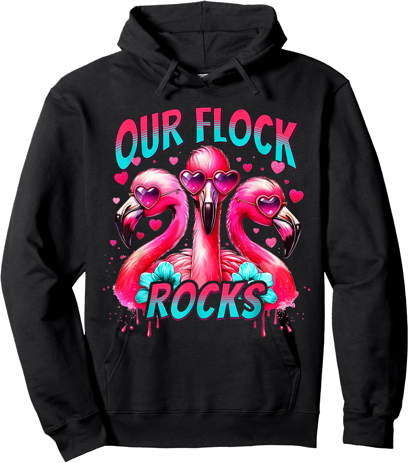 Our Flock Rocks Flamingo Matching Family Vacation Hoodie - Hoodie | Black