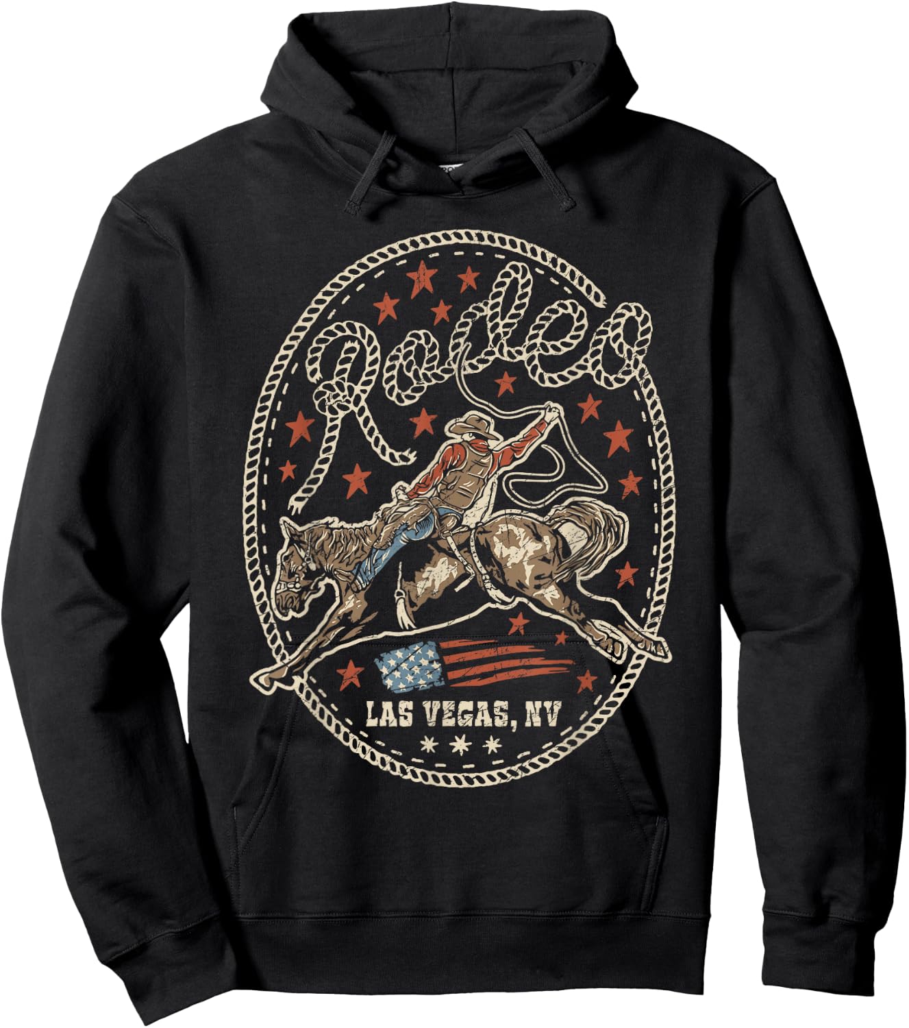 Rodeo Cowboy American Flag Western Country Southern Retro Hoodie - Hoodie | Black