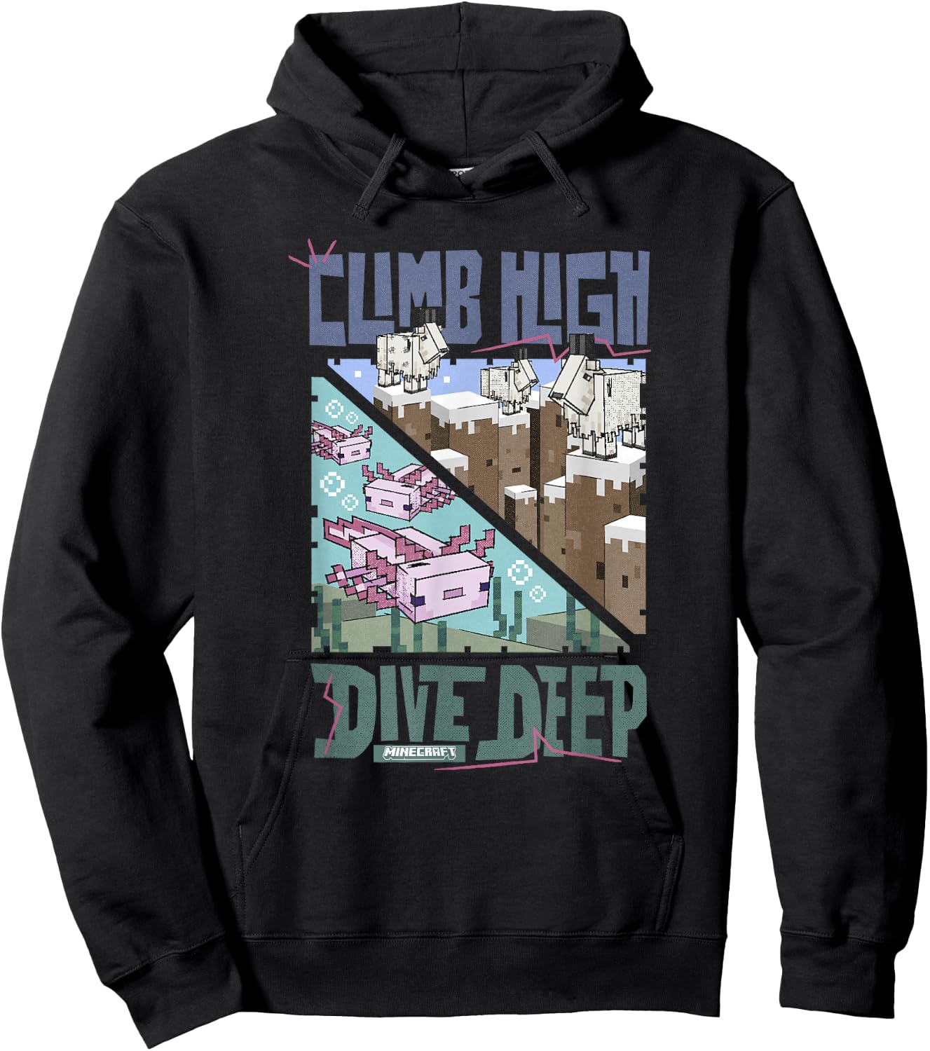 Minecraft Climb High Dive Deep Mountains & Sea Panels Hoodie - Hoodie | Black
