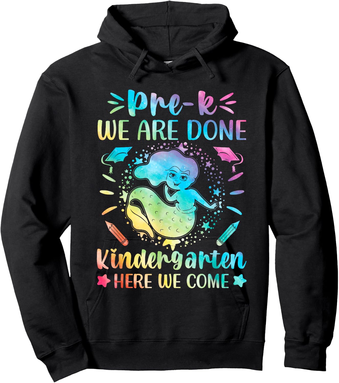 Prek graduation shirt last day Pre K mermaid tie dye Hoodie - Hoodie | Black