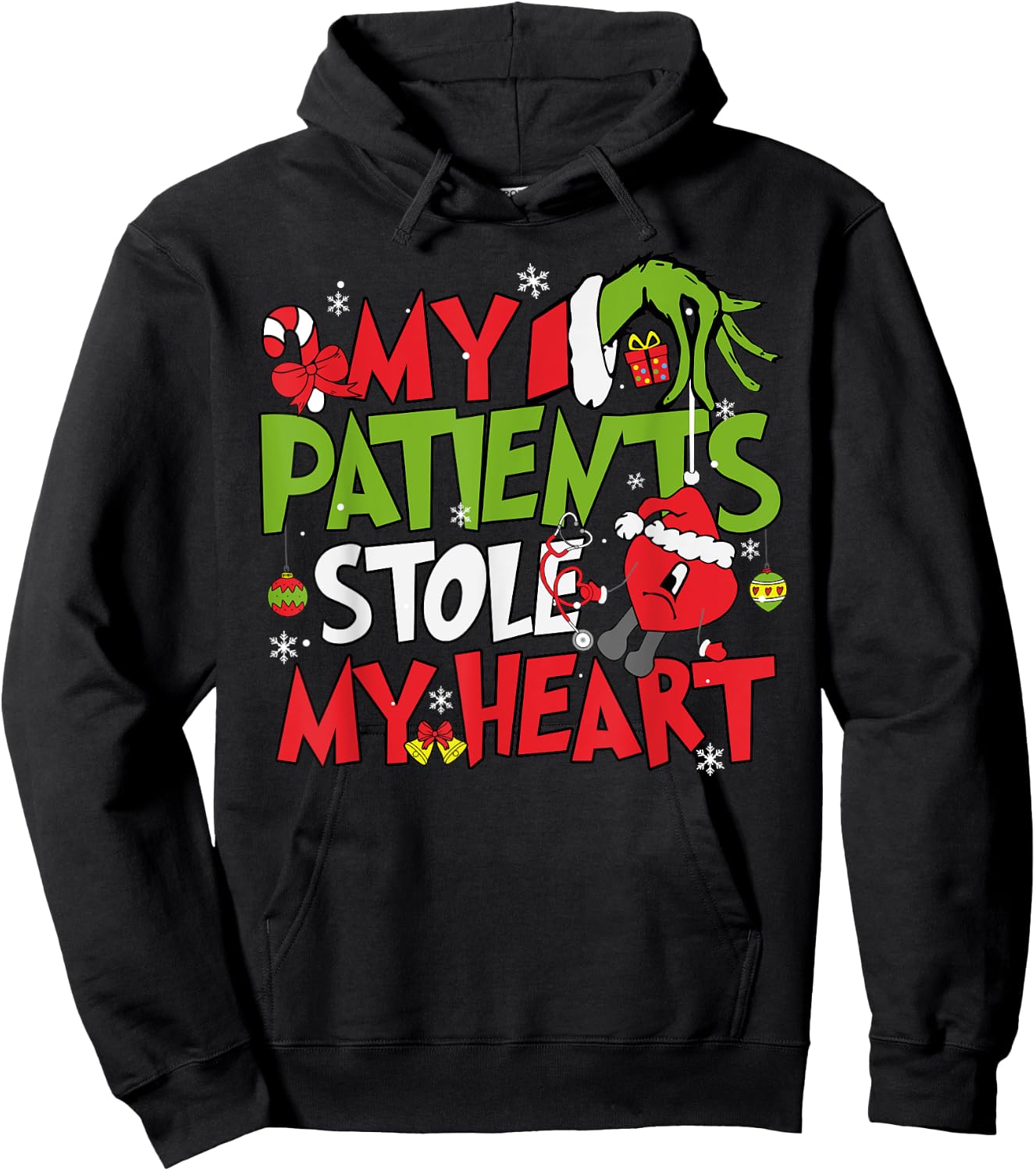 My Patients Stole My Heart Merry Christmas Xmas Nurse Doctor Hoodie - Hoodie | Black