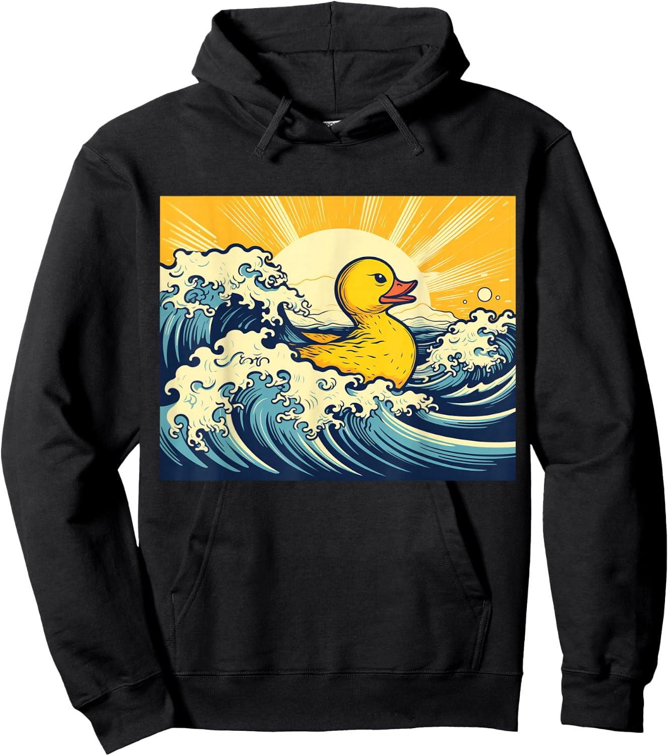 Great Wave off DUCKagawa Kanagawa Rubber Duck Woodblock Hoodie - Hoodie | Black