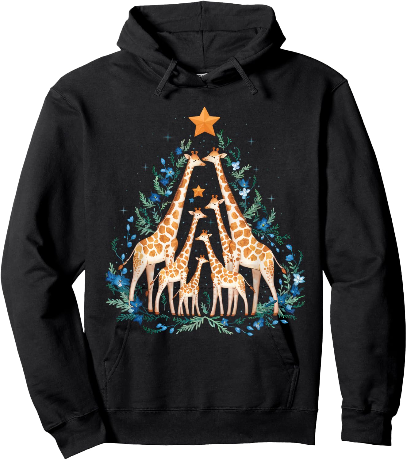 Cute Giraffes Tree Christmas Giraffe Lovers Xmas Holiday Hoodie - Hoodie | Black