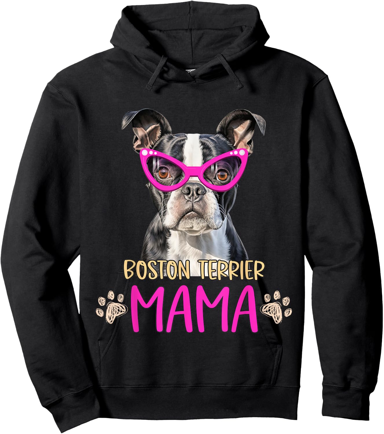 Boston Terrier Dog Breed Mama Cute Puppy Mother Hoodie - Hoodie | Black