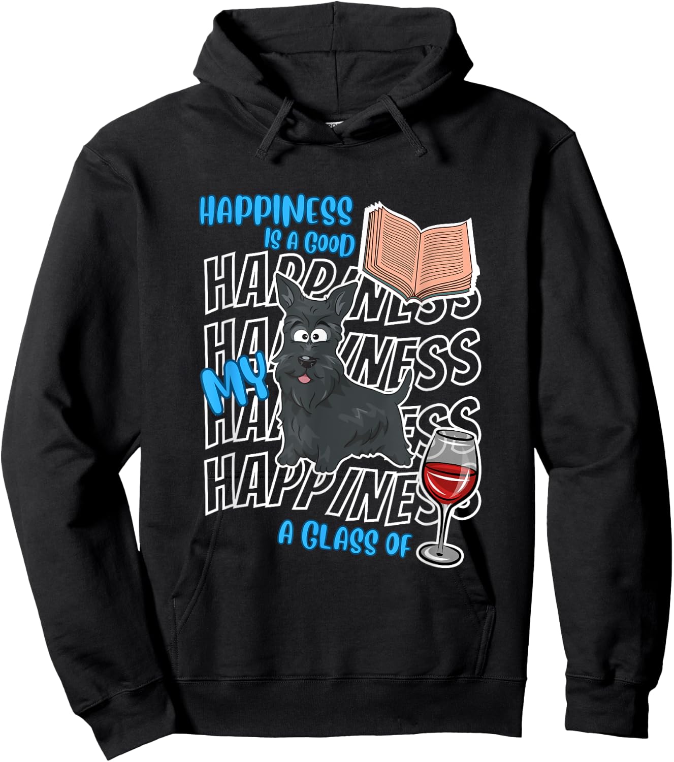 Happiness Is Scottish Terriers Books Wine Cute Scottie Dog Men Women Hoodie - Hoodie | Black