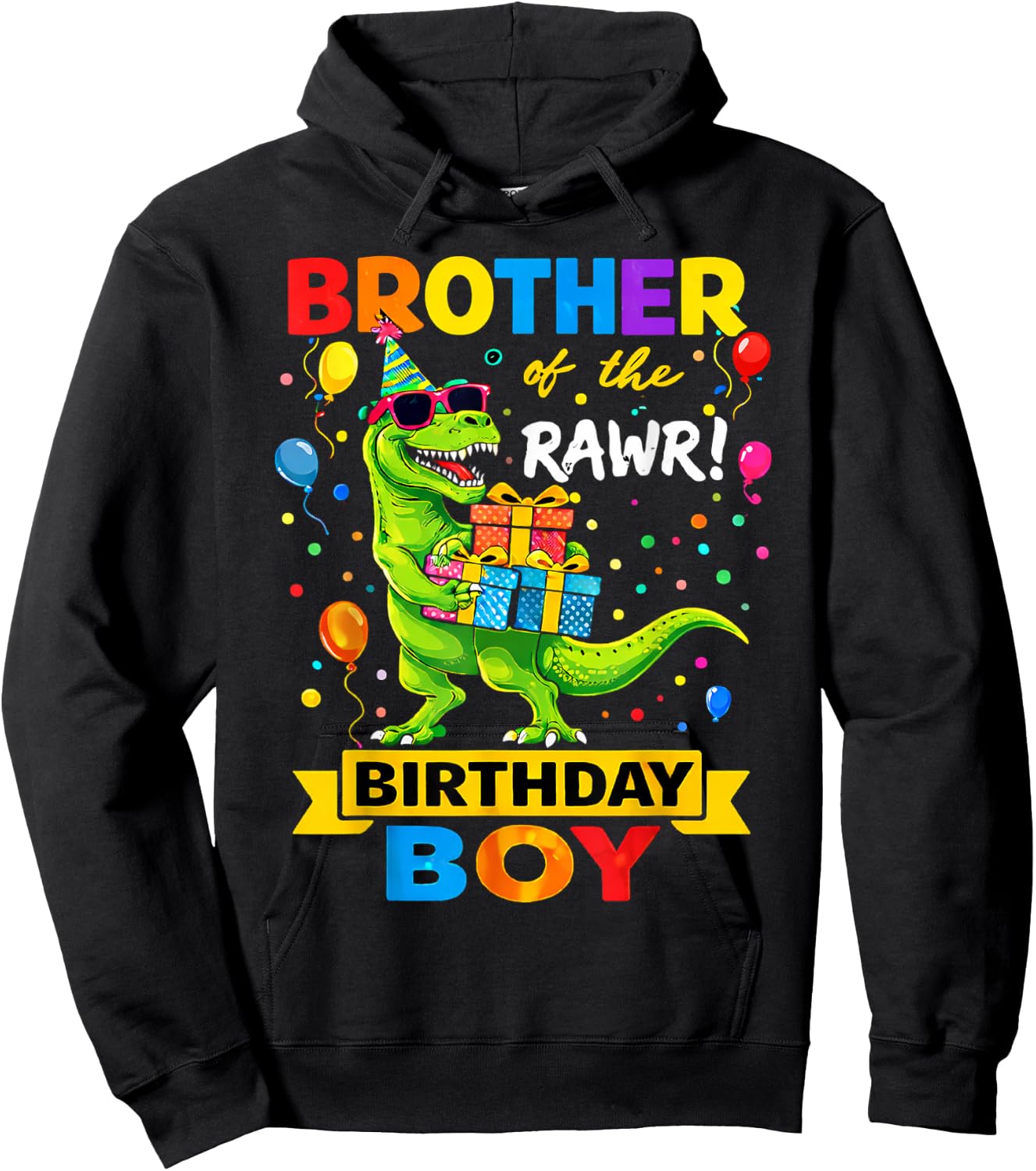 Brother of The Birthday Boy T-Rex Funny Dinosaur Boy Party Hoodie - Hoodie | Black