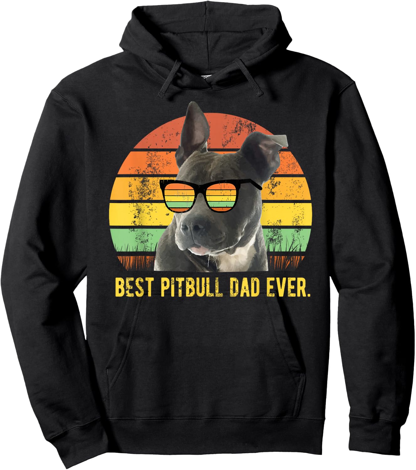 Best Pitbull Dad Ever Retro Sunset Vintage Pit Bull Father Hoodie - Hoodie | Black