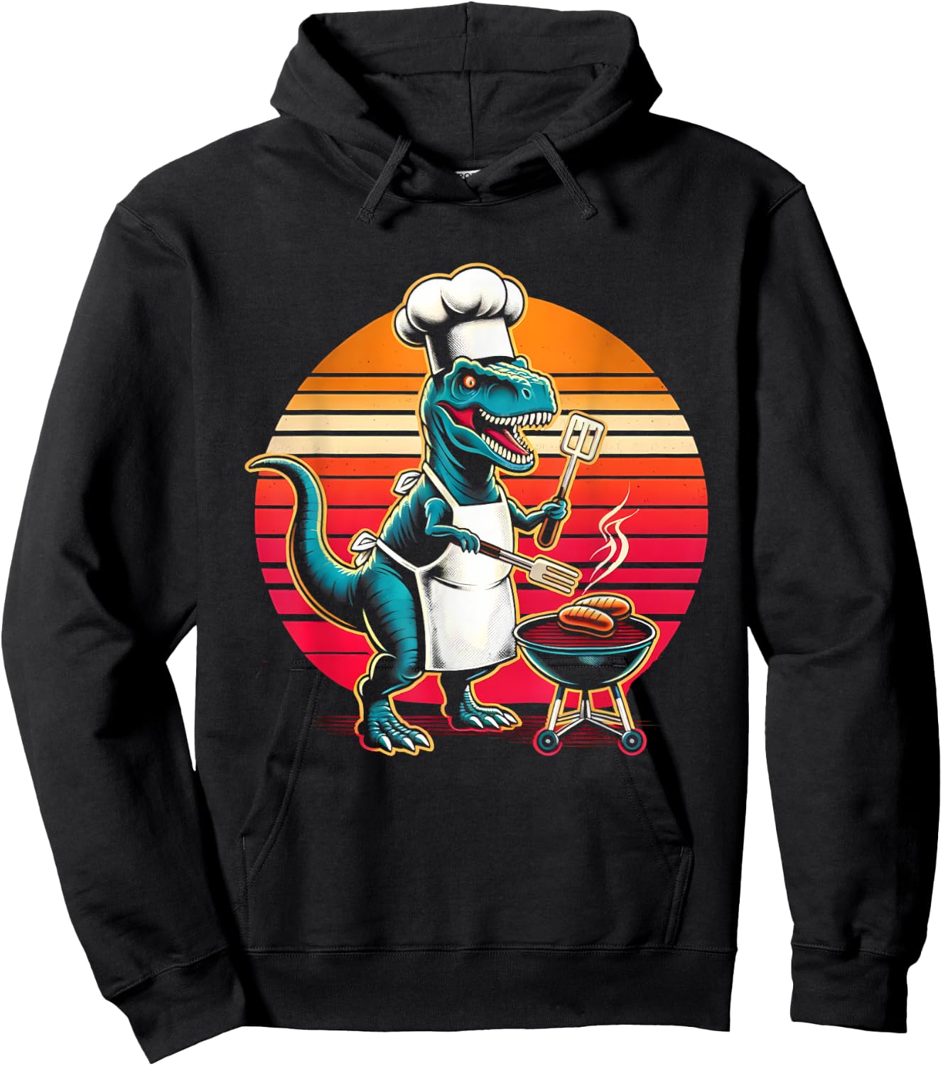 Dinosaur BBQ Chef Funny Retro Grill Master T-Rex Lover Hoodie - Hoodie | Black