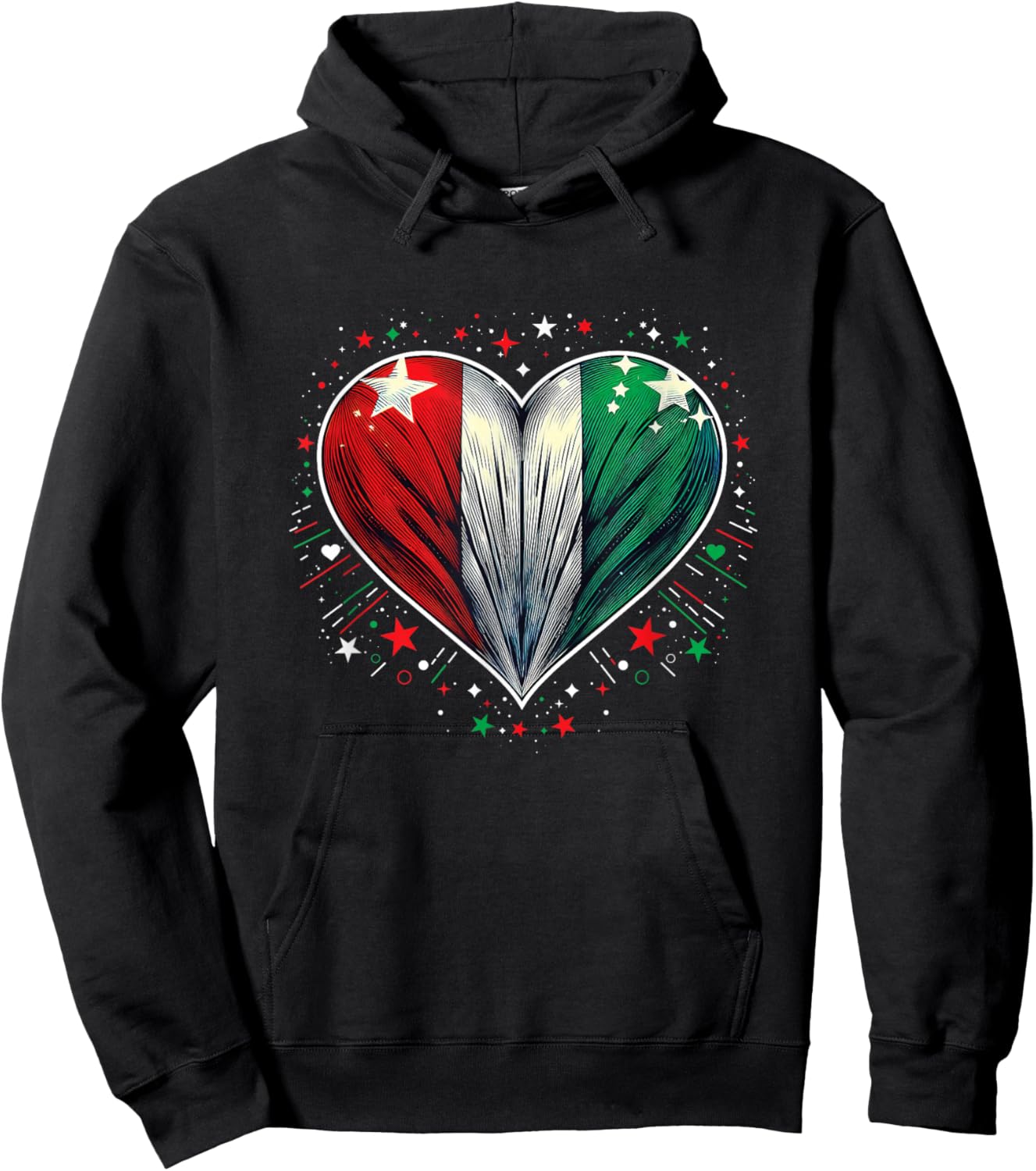 Italian Banner Heart Shape Fan Italy Flag Retro Art , black Hoodie - Hoodie | Black