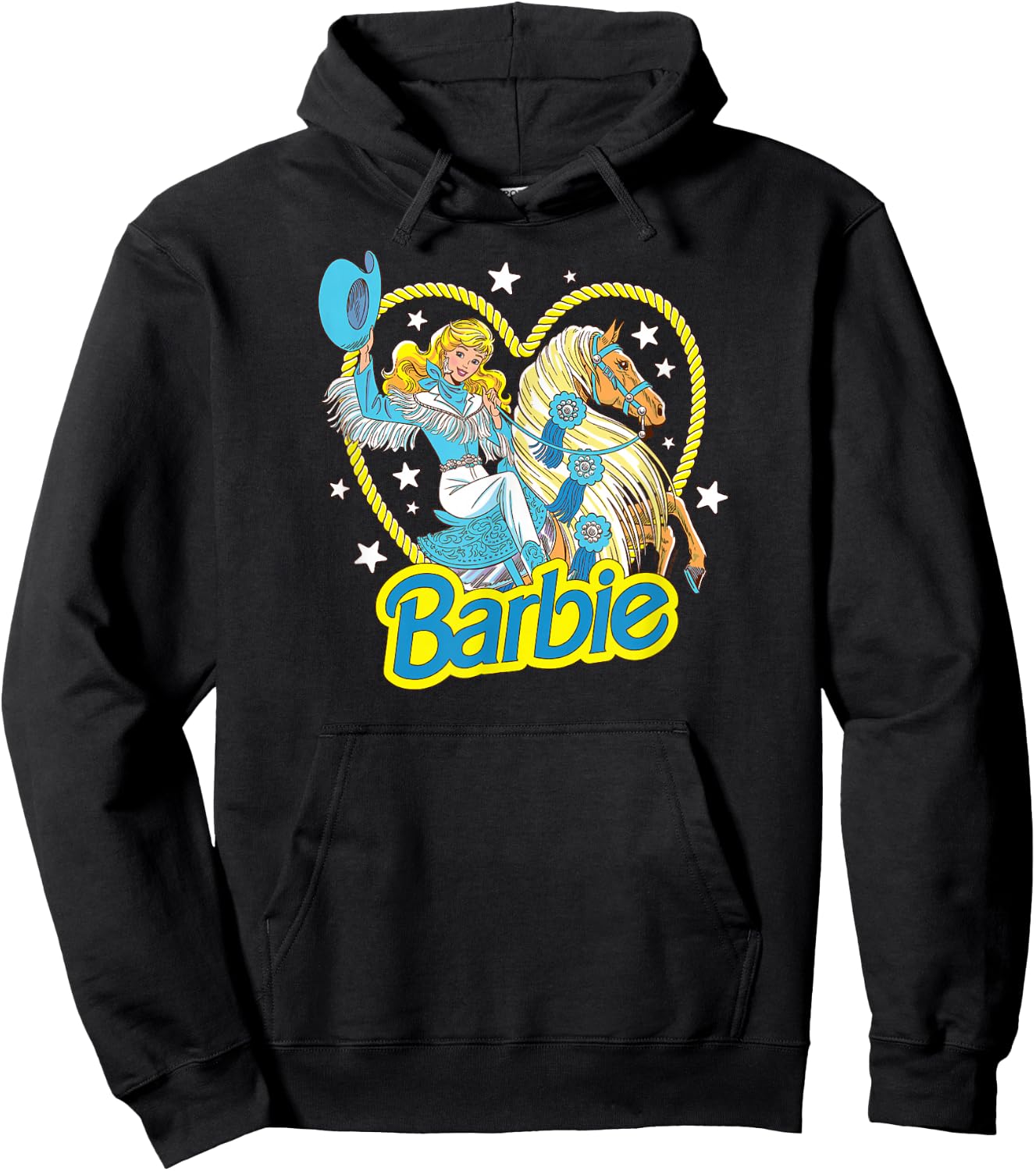Barbie - Retro Western Cowgirl with Horse and Heart , black Hoodie - Hoodie | Black