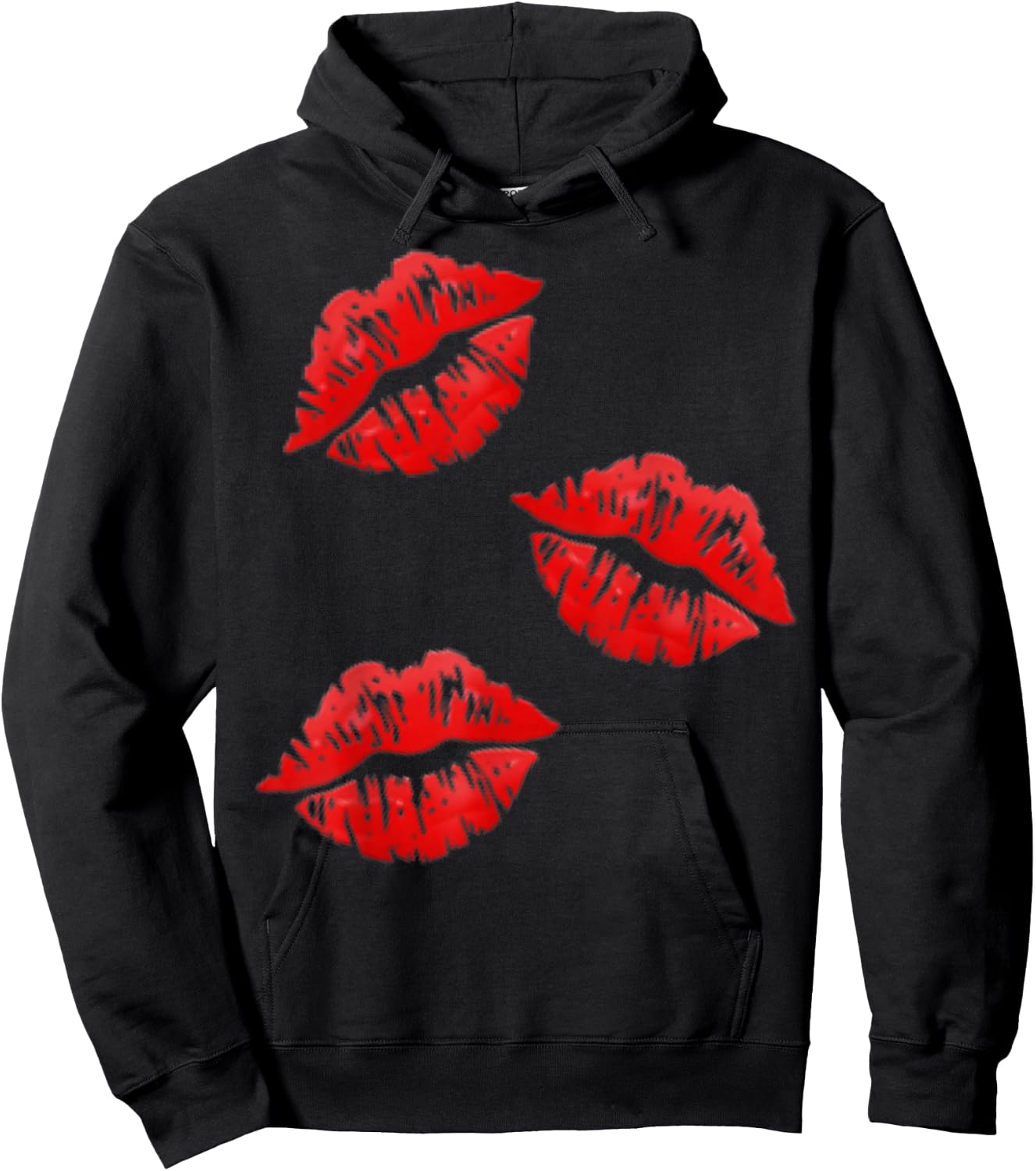 Kissing Lips | Kissing Face | Red Lipstick Kissing On Kiss Hoodie - Hoodie | Black