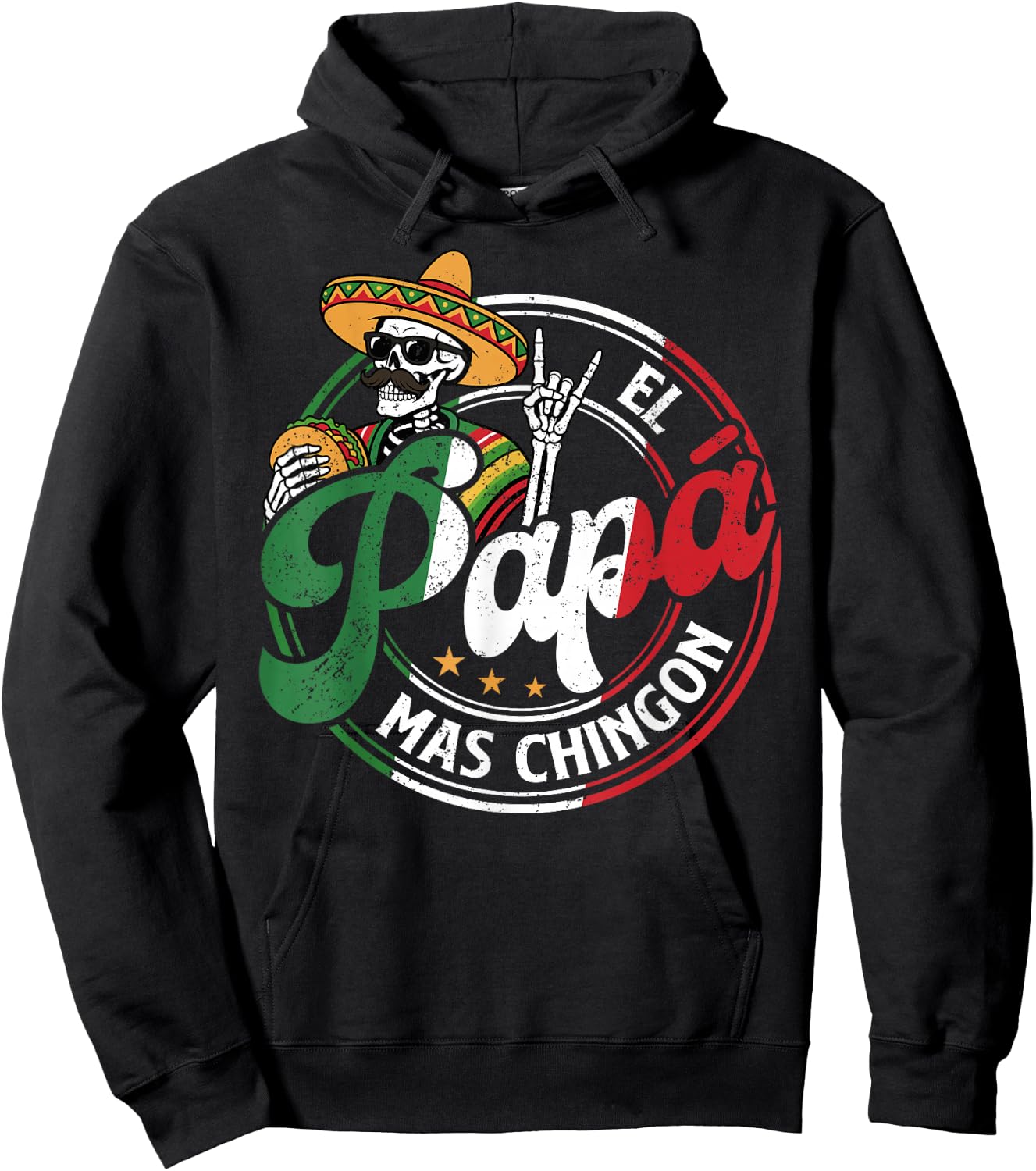 Father's Day El Papa Mas Chingon Funny Mexican Dad Spanish Hoodie - Hoodie | Black