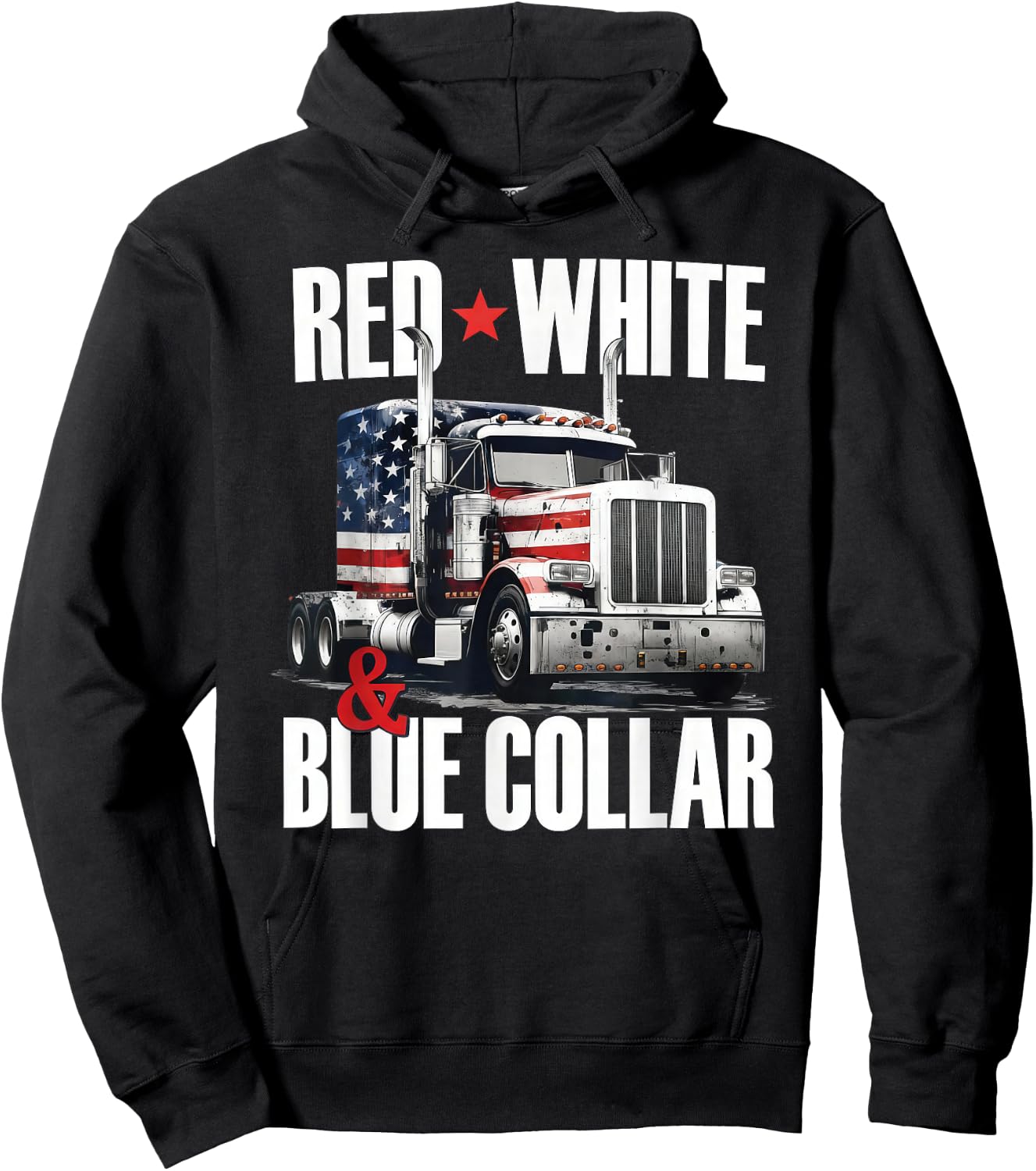 Red White and Blue Collar Patriotic Trucker USA Flag Hoodie - Hoodie | Black