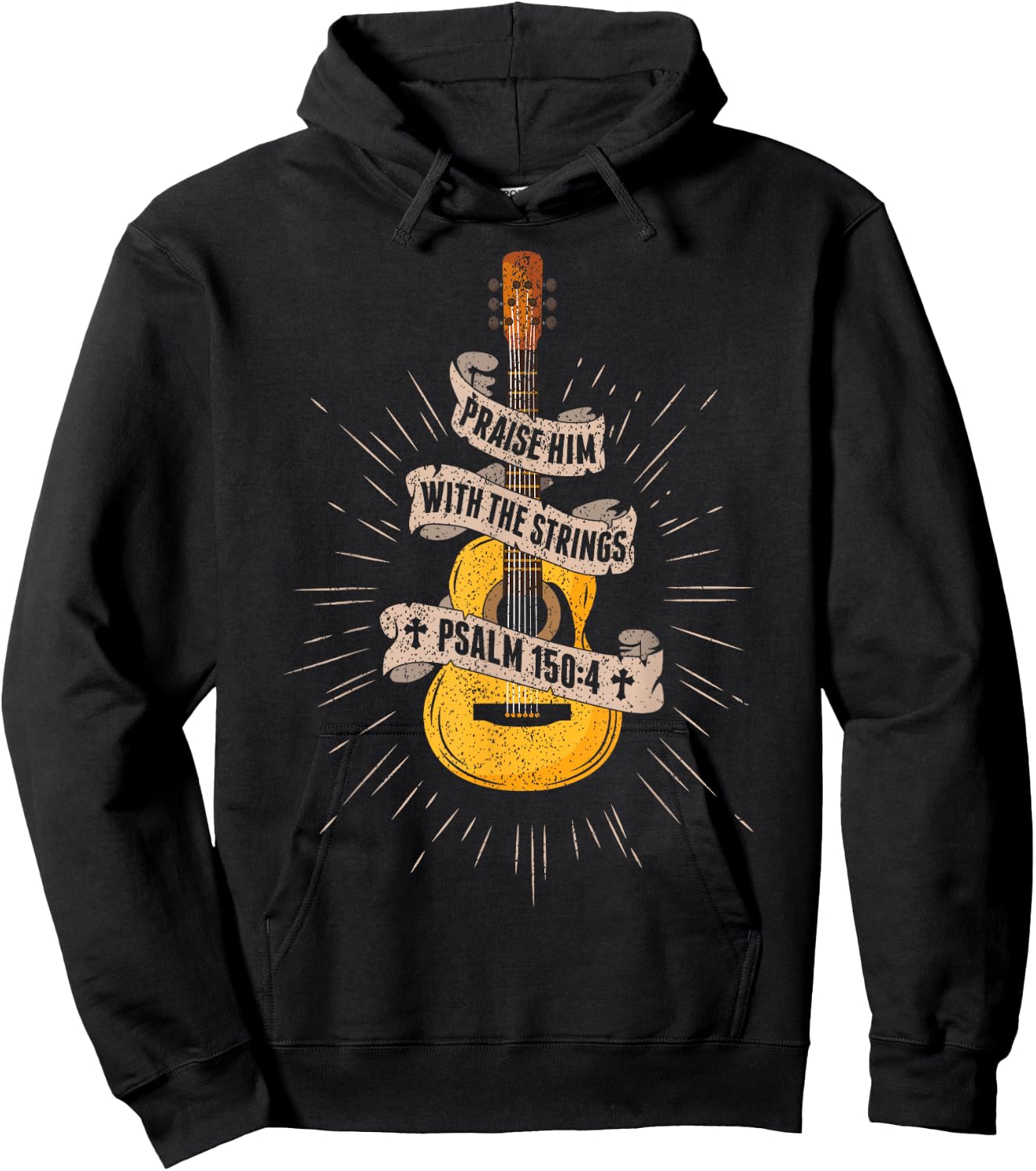 Praise Him With The Strings Jesus Acoustic Guitar Christian Hoodie - Hoodie | Black