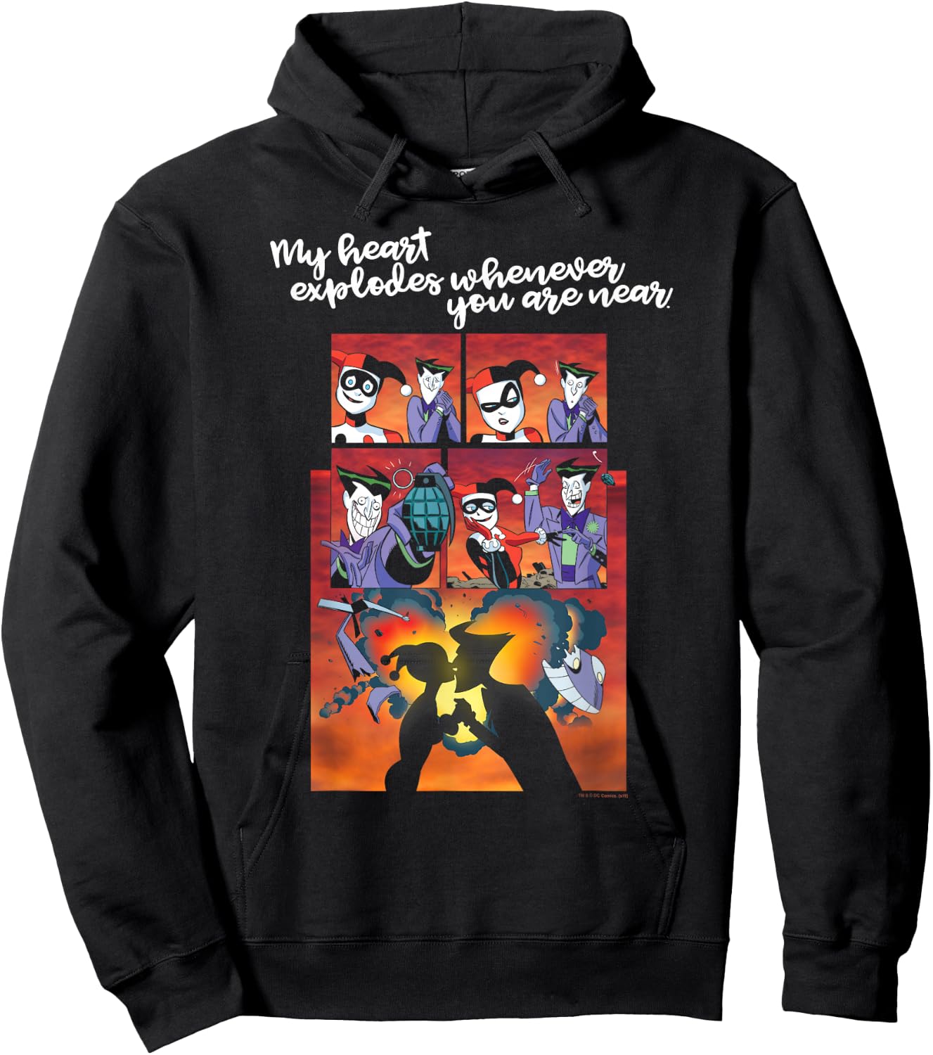 Batman Harley Quinn Joker Heart Explodes Hoodie - Hoodie | Black