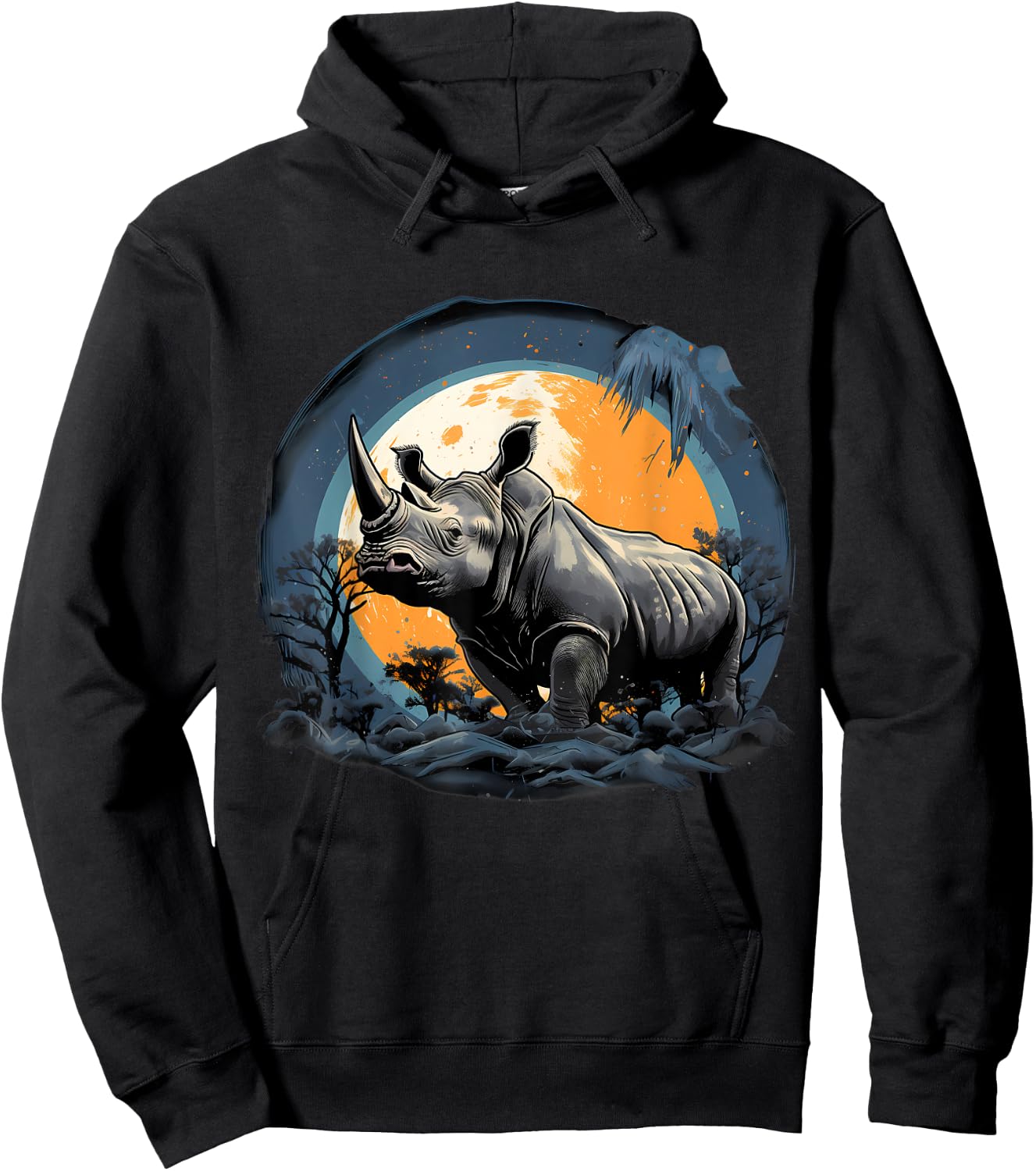 Rhino Safari Nature Artwork Rhinoceros Wildlife Safari Motif Hoodie - Hoodie | Black