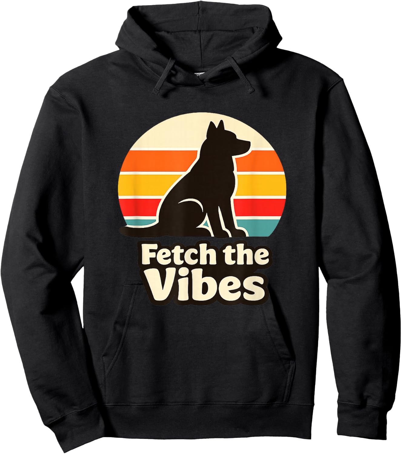 Retro Dog Sunset Fetch the Vibes Graphic Design Hoodie - Hoodie | Black