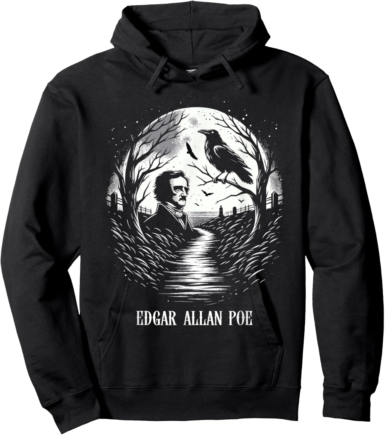 Horror and Fantasy Creative Writing Macabre Art Edgar Allan Poe & Raven - -Youth, Black, Small Hoodie - Hoodie | Black